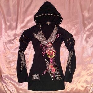 Ed Hardy / Christian Audigier long sleeve hoodie dress